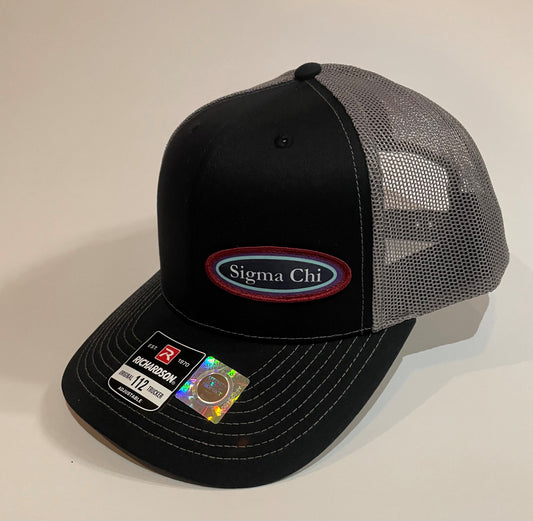 Trucker Hat Black/ Charcoal Sigma Chi Winter 22 Oval Patch